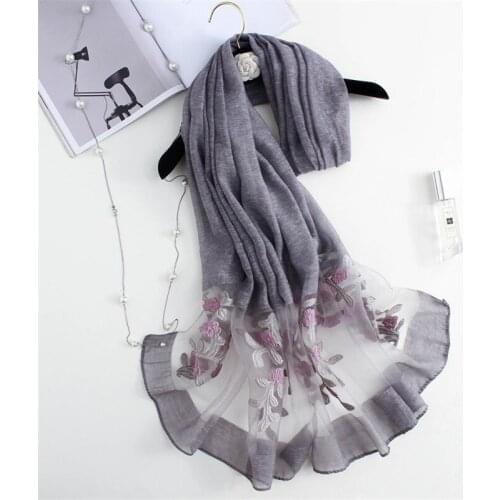 CUHAKCI Summer Stole Tudung Pashmina Wraps Women Organza Shawl Embroidery Floral Scarf Muslim Hijab Lady Long Scarves 200*70cm