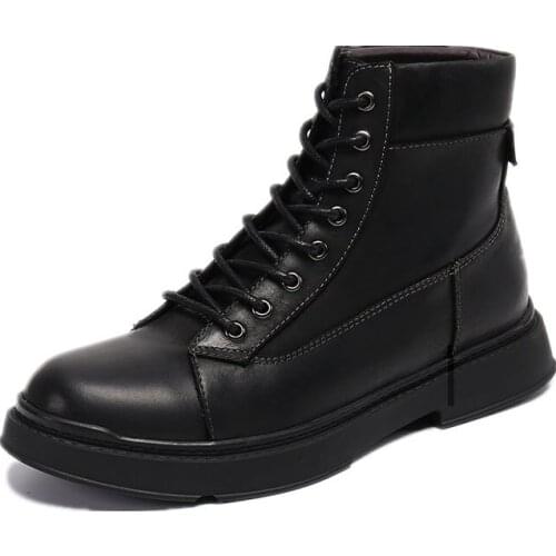 Cowboy boots mens High Quality Genuine Leather genuine leather combat boots autumn winter British retro men shoes cowhide zipper