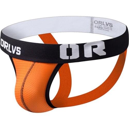 ORLVS Plus size Mens sports briefs underwear Hollow ventilation underpants thong sexy t-back panties bikini gay g string 2XL