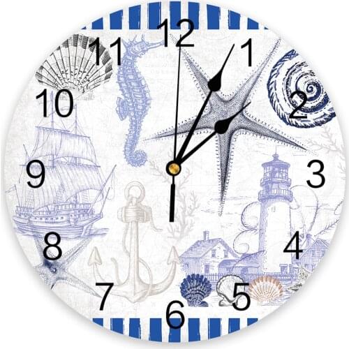 Marine Stripes Ocean Lighthouse Anchor Wall Clock Modern Design Home Decor Silent Wall Clock Living Room Decor Wall Clock