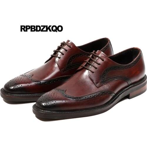 Wingtip Oxfords Men Brown Genuine Leather Shoes Wedding Dress Office Handmade Brogue Square Toe Black Italian Formal Business