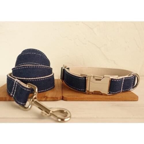 White Jean Dog Pet Collar and Leash Set Puppy dog Leash Collar For Chihuahua Pug Bulldog arnes perro Travel Walking Accessories