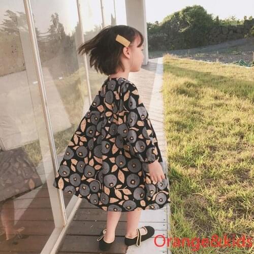 Bohemian American Style Small Flowers Printing Girl Dresses Children Clothing Long Sleeve Princess Dresses Spring Autumn Wear