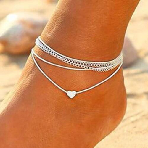 Beach Heart Anklet Multi-layer Charms Anklet Ankle Bracelet Jewellery Bohemian Heart-shape Anklets For Women Jewelry J2210