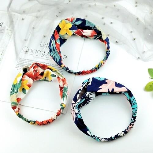 Fashion Women Summer Hair Bands Print Flower Headbands Fashion Vintage Cross Turban Bandage Bandanas Hair Accessories Headband