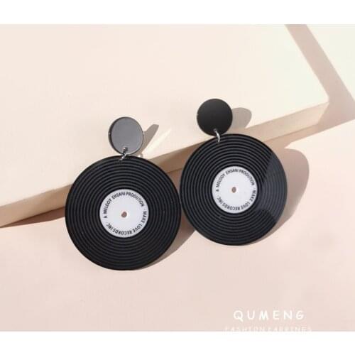 QUMENG 2021 Vintage DJ Vinyl Record Exaggeration Personality CD Tape Notes Series Flower Acrylic Earrings For Women Party Gift