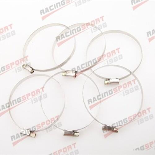 6PCS Stainless Steel Adjustable Drive Hose Clamps Fuel Line Worm Clips 70-90mm