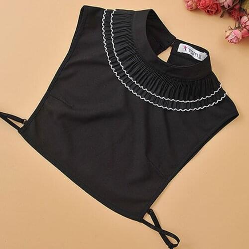 Detachable False Collar Lapel Blouse Sleeves Top Women Clothes Black white Vintage wavy pleated hook trim decorative pullover