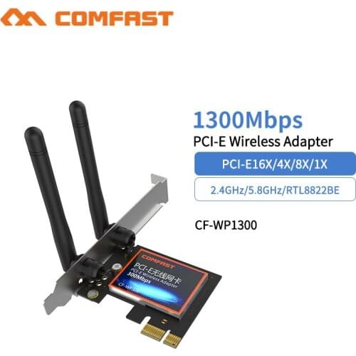 1300Mbps Wireless-AC RTL8822 PCI Express PCi-e Desktop WiFi Adapter 802.11b/g/n Gigabit PCI Wireless Network Card for Win7 8 10