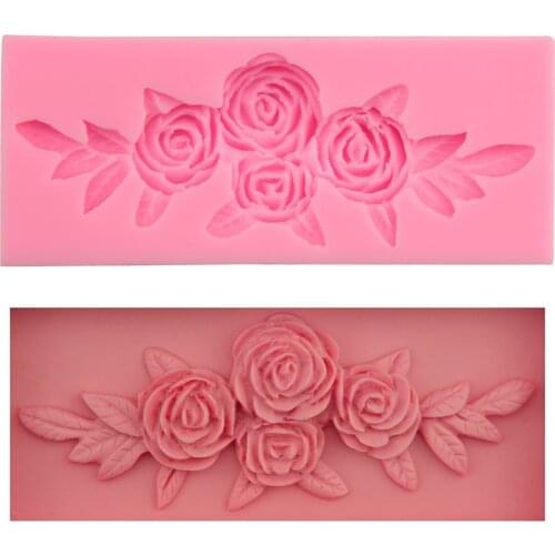 Craft Flower Rose & Leaf Silicone Fondant Soap 3D Cake Mold Cupcake Jelly Candy Chocolate Decoration Baking Tool Moulds FQ2804