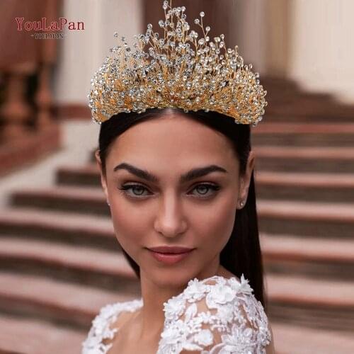TOPQUEEN HP193 Silver Golden Wedding Tiaras and Crowns Rhinestone Wedding Headband Luxury Wedding Headpieces Briadl Hair Jewelry