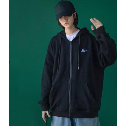 Streetwear Loose Zipper Hoodies Sweatshirt Casual Plus Size Long Sleeve Baseball Jacket Classic Small Letters Outwear