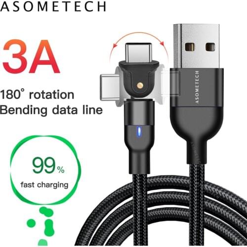 3A Fast Charging USB Cable 180 Degree Rotation Data Cable Micro Type C Mobile Phone Charging Wire Cord For iPhone Samsung Xiaomi