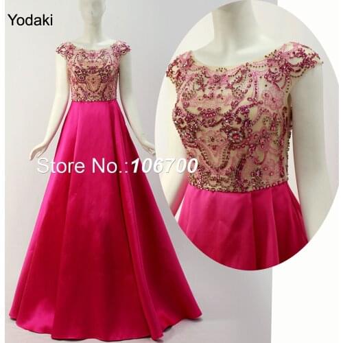 Real photos Crystal Beaded Evening Dresses Cap Sleeves Sheer Boat Neck Pleat Ruched Fuchsia Blue Pink Colors Party Prom Gowns