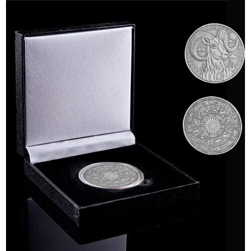 Twelve Constellation jewelry Print Mold Aries Token Ancient Silver Souvenir Coin W/ Luxury Box Display