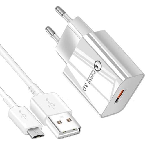 Alcatel 1v 5 7 Redmi 9 Phone Charger QC 3.0 USB Fast Adapter Type C Micro USB Cable For Samsung Galaxy S3 S6 S8 A50 Note 20 10 4