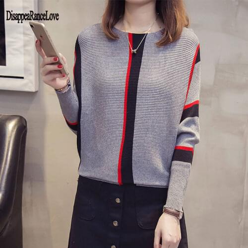 DRL Women Knitted Sweater Casual Style Pullovers Full Batwing Sleeve Ladies Clothes Female Winter Autumn 2019 Striped Tops
