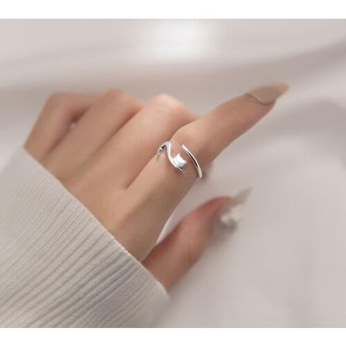 925 Sterling Silver Unique Smooth Kitten Rings For Women Resizable Open Finger Animal Rings Fashion Jewelry INS Minimalist