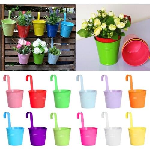 1pc Garden Flower Pots Wall Hanging Bucket For Balcony Plants Pots Hanging Iron Flower Containers Holders With Detachable Hook
