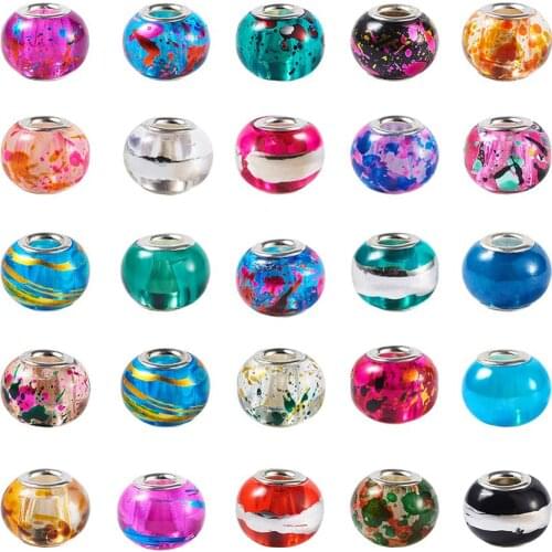 100pcs 14mm Large Hole Acrylic/Lampwork European Beads Rondelle Loose Spacer Bead with Core for Girl DIY Bracelet Jewelry Making