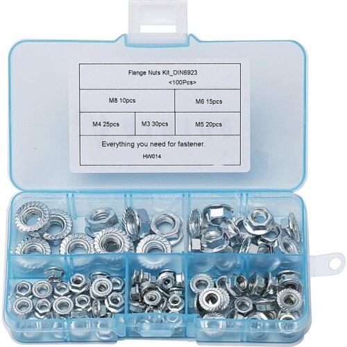 100Pcs/set DIN6923 GB6177 M3 M4 M5 M6 M8 Nickel-plated Toothed Lock Skid Hexagon Flange Nuts Sip Locking Nut