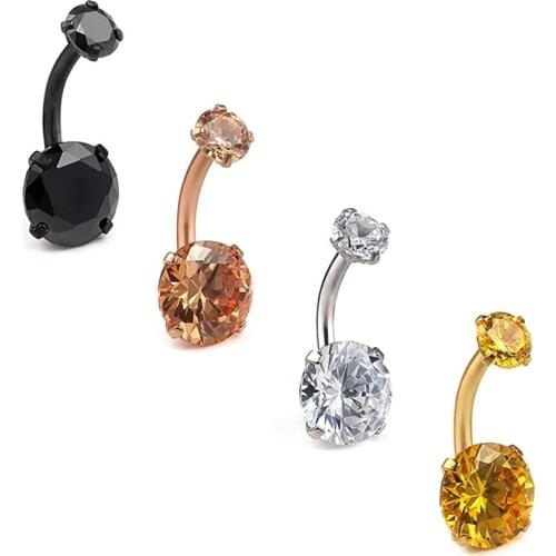 14G Double Round Cubic Zirconia Ball Belly Button Rings Navel Barbell Body Jewelry Piercing