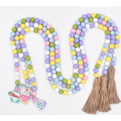 3pcs Farmhouse Beads 58in Wood Bead Garland with Tassels Rustic Country Decor Prayer Boho Beads Big Wall Hanging Decor