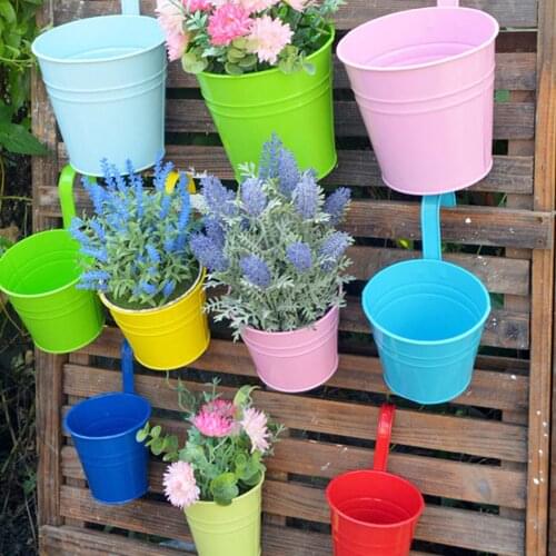 8Pcs Iron Bucket Flower Pot with Bright Color Detachable Vintage Hanging Metal Flower Pots