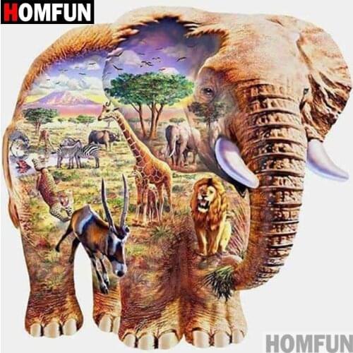 HOMFUN 5D DIY Diamond Painting Full Square/Round Drill "Animal elephant" 3D Embroidery Cross Stitch gift Home Decor A02571