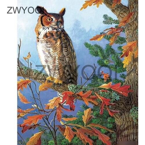 5D DIY Diamond embroidery Owl Full Round Diamond mosaic Owl maple leaf Full Square Diamond painting Cross stitch Owl maple leaf