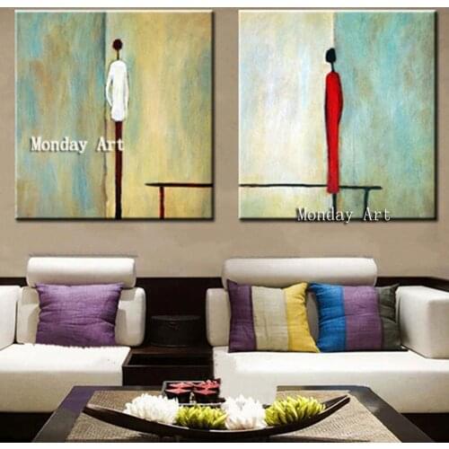 Aritist Hand painted Large 2 Panel Acrylic Painting Abstract Man Woman Figure Oil Paintings on Canvas Modern figure oil painting
