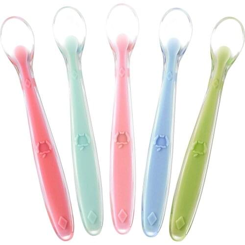 BalleenShiny Food Grade Silicone Baby Soft Spoon 5-piece Set New Soft Head Safe Feeding Tableware Complementary Food Spoon