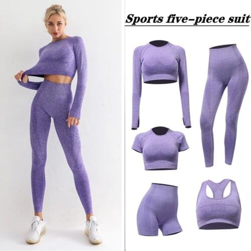 OEING Seamless Women Yoga Set Workout Tracksuit Gym Long Sleeve Fitness Crop Top High Waist Leggings Sport Clothing Suits