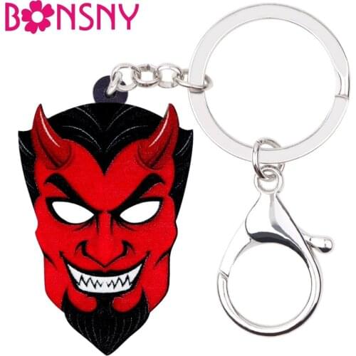 Bonsny Acrylic Halloween Red Demon Monster Key Chains Keychains Ring Mask Decoration Jewelry For Women Girls Bag Car Charms Bulk