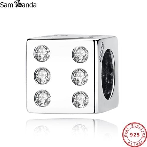 Original 100% 925 Sterling Silver Charms Beads Fit Bracelet Crystal Lucky Dice Charm For Women Diy Jewelry