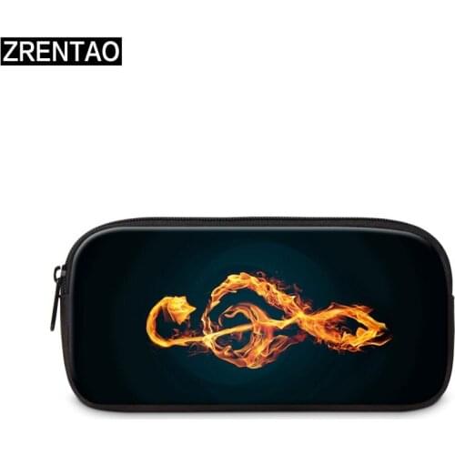 ZRENTAO 3D musical note print pencil case women cosmetic pouch storage bags make up bags multifunction pen case