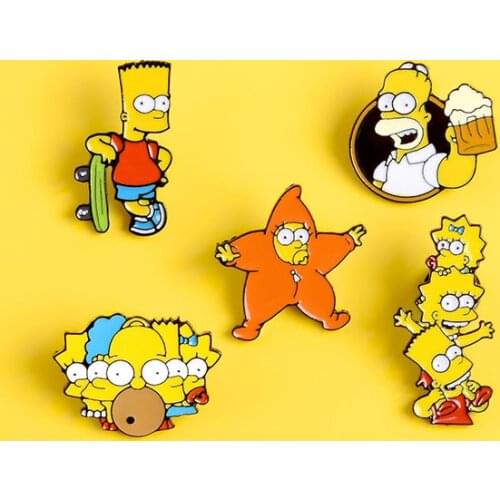 Childhood enamel Pins Funny Cartoon Marge Lapel Brooches Saxophone Hunter Mermaid Cute Badge Jewelry Party gifts