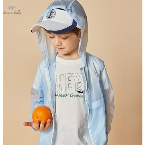 DKY16770 dave bella summer kids boys fashion 5Y-13Y letter hooded coat casual children tops high quality outerwear