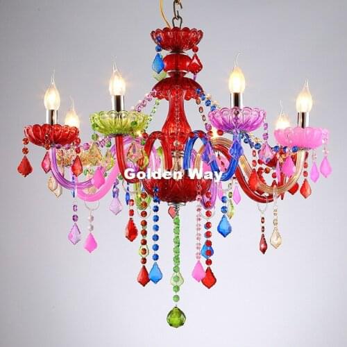 European Art deco Colorful Chandelier Mixed color/Pink/Red/Blue Color Living Room E14 Candle Lamps luxury Glass Crystal Lighting