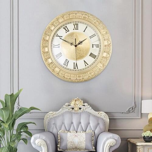 European style living room clocks American decoration fashion creative villa big round clock mute wall-mounted metal clock