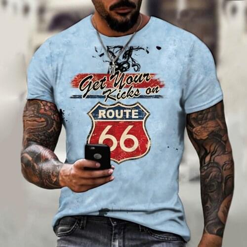 Mens T-shirt Loose Clothes Retro Short Sleeve Fashion 66 Letter Printing O-Neck Mens T-shirt