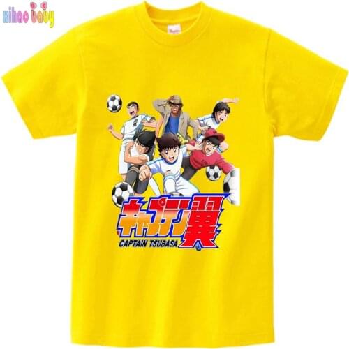 Anime Captain Tsubasa Cartoon Children Leisure Short Sleeve t shirt Boy Football Motion Clothes Girls Top Blouse 3T-9T