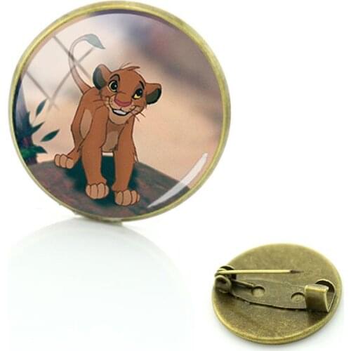 Disney Classic Lion King Brooch Badge Glass Cabochon Simba Art Picture Glass Dome Brooch Pin