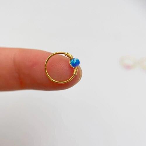 1pcs Fire Opal Stone nose Hoops Helix Piercing Ear Cartilage Septum Clickers silver Ring Nipple Lip Tragus Body Piercing Jewelry