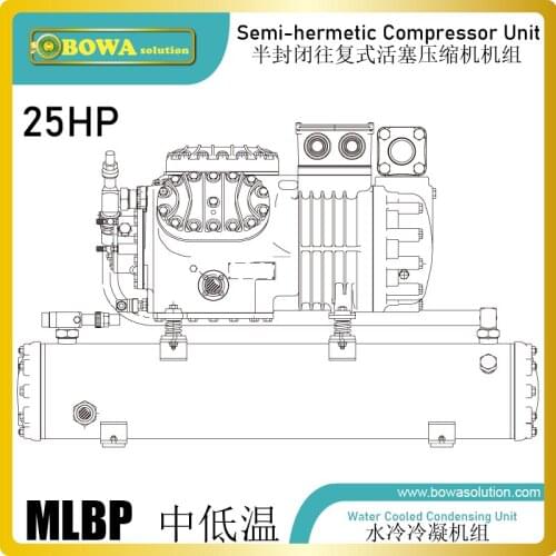 25HP MLBP condensing unit with piston compressor and water cooled condenser is great choice for marine refrigeration equipments