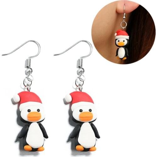 Creative Christmas Earrings Cute Cartoon Penguin Santa Claus Shape Handmade Dangle Earrings Drop Earrings Clothing Accessories