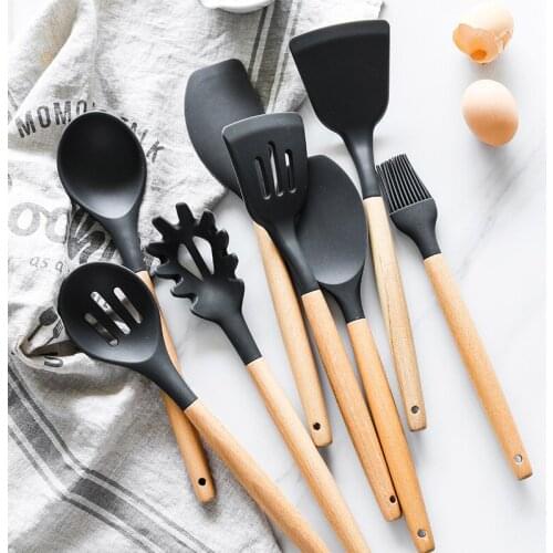 Kitchen Utensils Set Wood Silicone Spoon Turner Tongs Spatula Cooking Utensil Tools Wooden Slotted Spoon Cookware Kitchenware