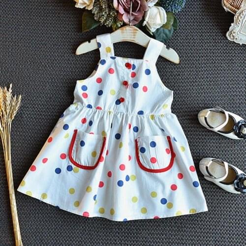 Summer Lovely Dot Printing Girls Dress 2-6T Sling Style White Sleeveless Casual Little Girls Princess Wear Children Clothing