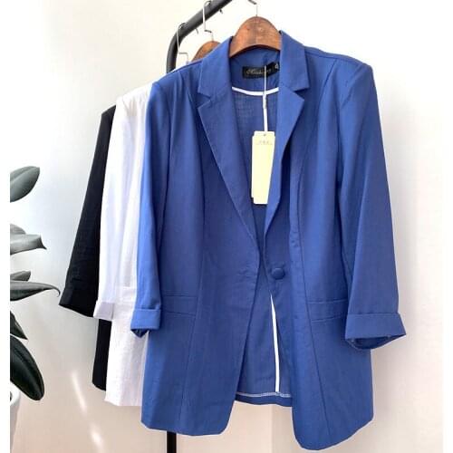 Leisure Large Size Cotton And Linen Small Suit Jacket Summer Thin Section All-Match 3/4 Sleeve Shirt Blazer Korean Top zh709