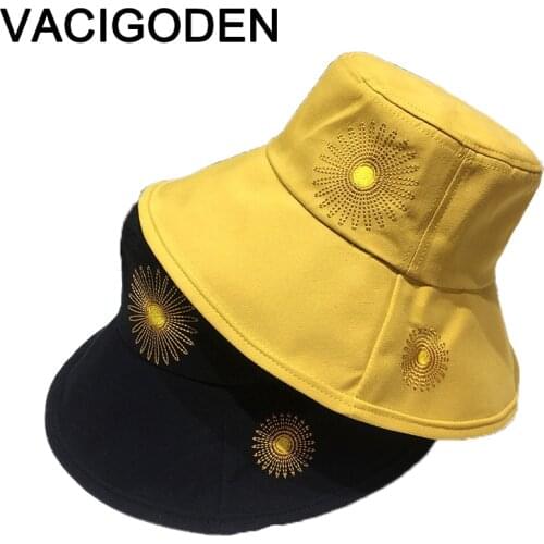 VACIGODEN Women Fashion Bucket Hat Sun Embroidered Sunbonnet Fedoras Outdoor Chapeau Fisherman Caps De Pescador Gorros